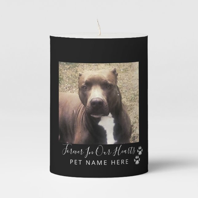 Dog Loss Pet Memorial Photo Black Personalized Pillar Candle (Front)