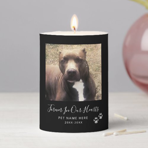 Dog Loss Pet Memorial Photo Black Personalized Pillar Candle