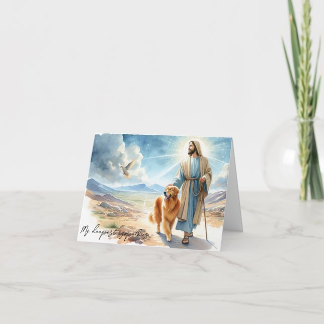  Dog Loss Sympathy-Jesus with Golden Retriever Card (Front)