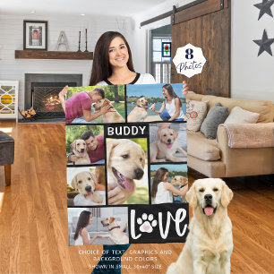 Dog LOVE 8 Photo Collage Paw Print Custom Fleece Blanket