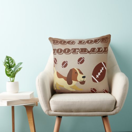 Dog love football  throw pillow