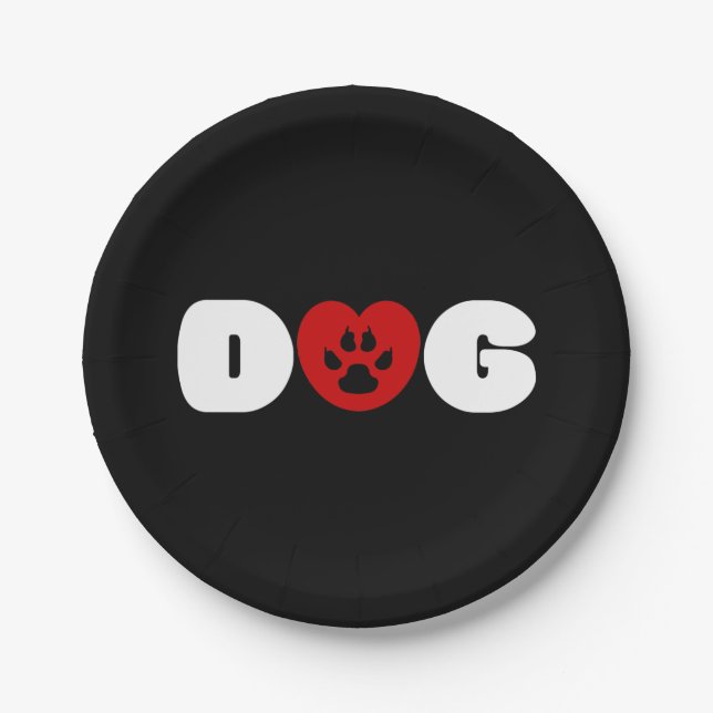 Dog Love Heart Bandana Paper Plates (Front)