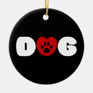 Dog Love Heart Ceramic Ornament