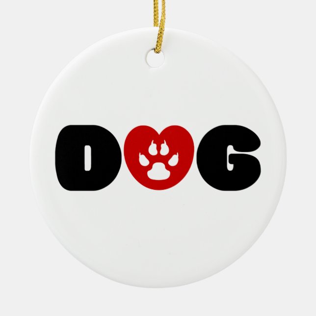 Dog Love Heart Ceramic Ornament (Front)
