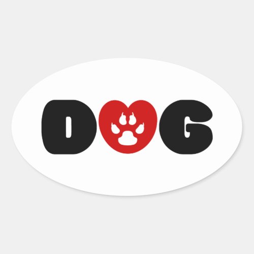 Dog Love Heart Oval Sticker