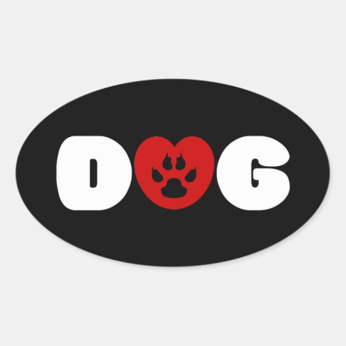 Dog Love Heart Oval Sticker