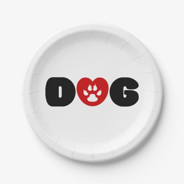 Dog Love Heart Paper Plates (Front)