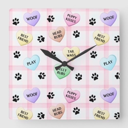 Dog Love Hearts Paw Prints Acrylic Wall Clock 