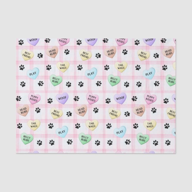 Dog Love Hearts Paw Prints Tissue Papers Tissue Paper (Front)