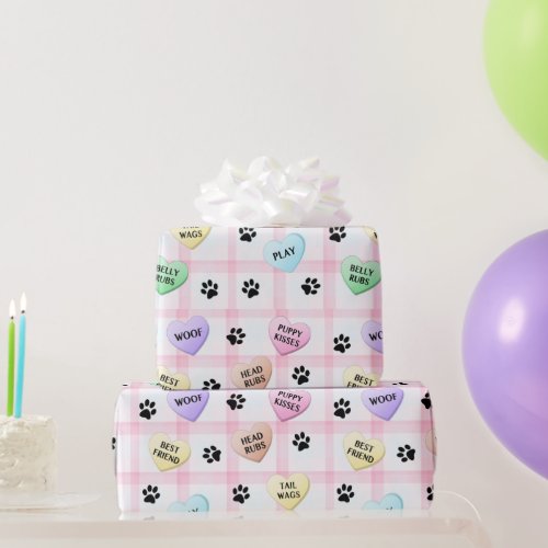 Dog Love Hearts Paw Prints Wrapping Paper