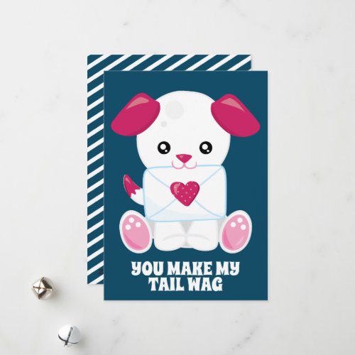 Dog Love Letter Blue Pink Custom Text Valentines Holiday Card