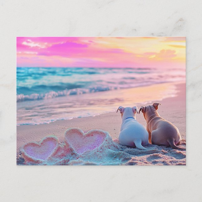 Dog Love on the Beach, Hearts Card (Front)