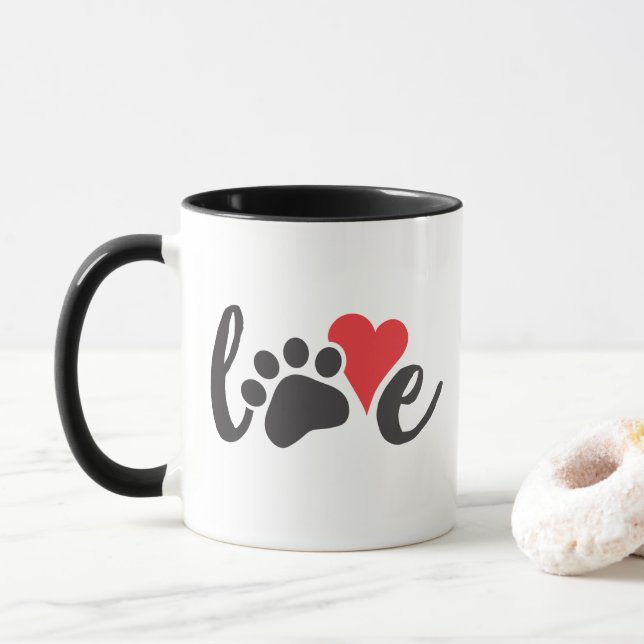 Dog Love Paw Print Heart Mug (With Donut)