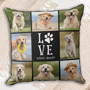 Dog LOVE Paw Print Personalized 8 Pet Picture Throw Pillow