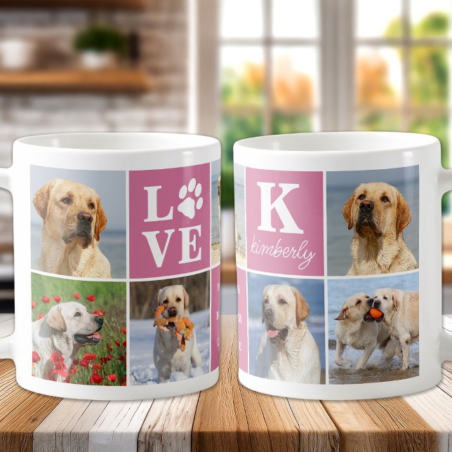 Dog LOVE Personalized 7 Photo Collage Paw Print Coffee Mug (Creator Uploaded)