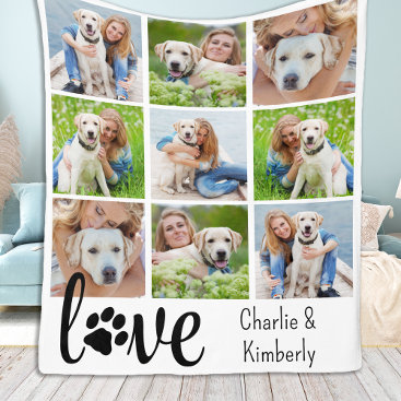 Dog LOVE Personalized Pet 9 Photo Collage Fleece Blanket