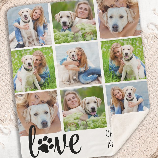 Dog LOVE Personalized Pet 9 Photo Collage Sherpa Blanket (Creator Uploaded)