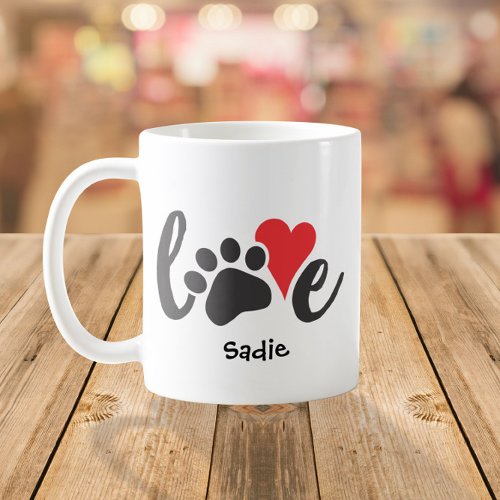 Dog Love Pet Paw Print  Heart Custom Name Coffee Mug