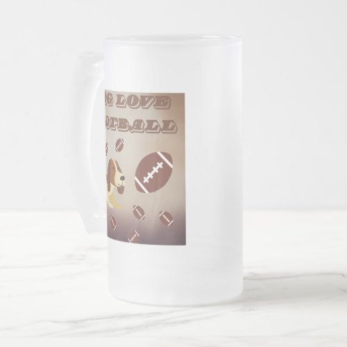 dog love play football  frosted glass beer mug