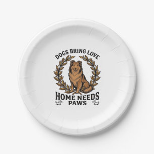 Dog Love Shirt Vintage Engraving Laurel Design (2) Paper Plates