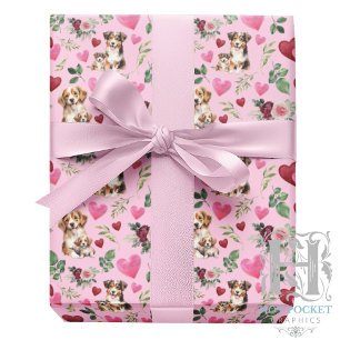 Dog Love Valentine Gift Wrapping Paper Pink