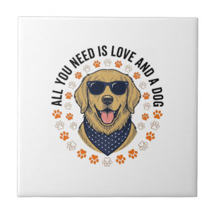 Dog Love Vintage Retriever Paw Print Shirt Design Ceramic Tile