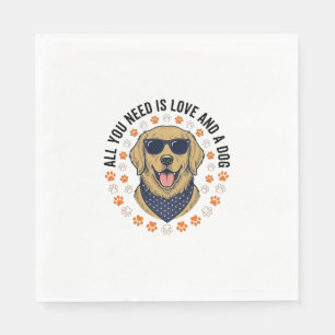 Dog Love Vintage Retriever Paw Print Shirt Design Napkins