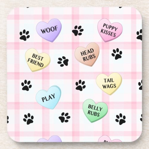 Dog Love Words Hearts Paw Prints Coasters 6