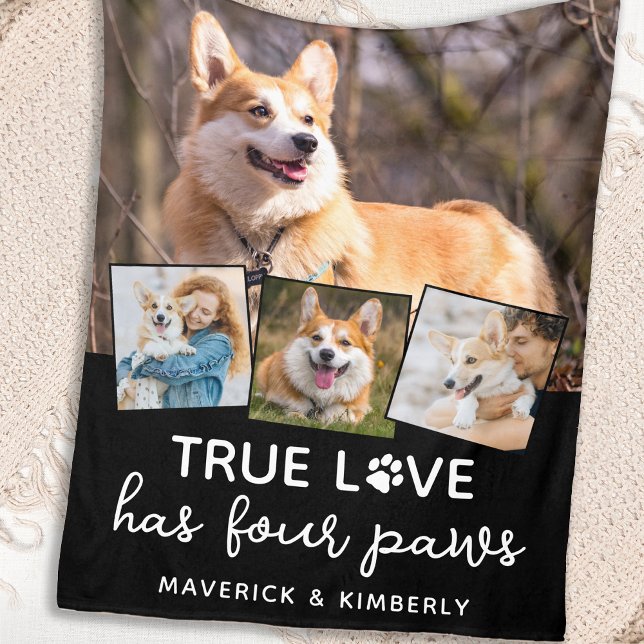 Dog Lover 4 Photo Collage True Love Personalized Fleece Blanket (Creator Uploaded)