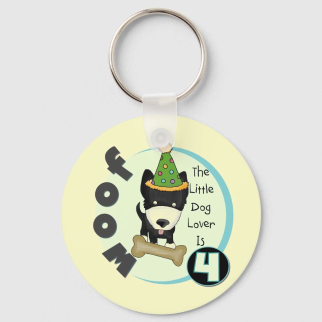 Dog Lover 4th Birthday T-shirts and Gifts Keychain (Front)