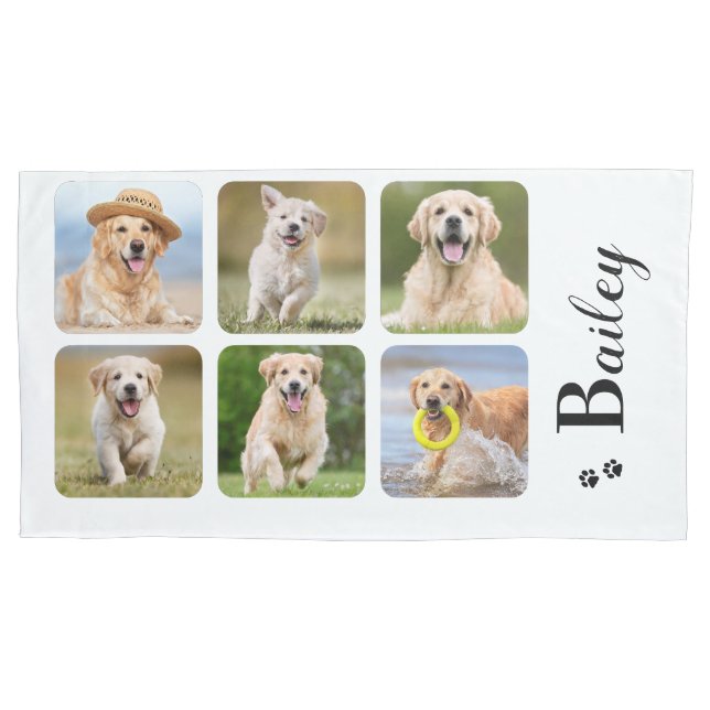 Dog Lover 6 Pet Photo Personalized Monogram Name  Pillow Case (Front)