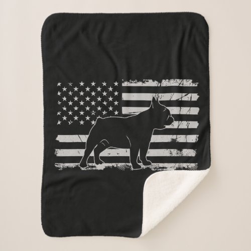 Dog Lover  American Flag French Bulldog Patriotic Sherpa Blanket