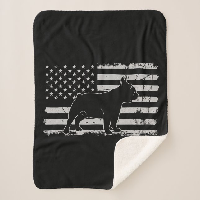 Dog Lover | American Flag French Bulldog Patriotic Sherpa Blanket (Front)