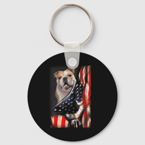 Dog Lover Apparel Usa Flag English Bulldog  Keychain