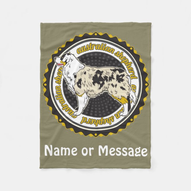 Dog Lover Australian Shepherd Custom Name Fleece Blanket (Front)