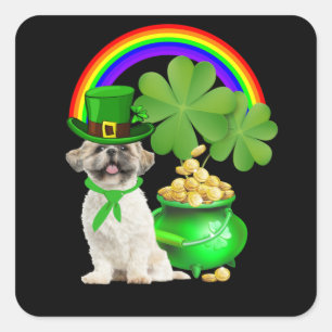 Dog Lover Beautiful Shih Tzu And Rainbow Square Sticker