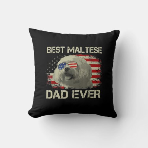 Dog Lover  Best Maltese Dad Ever USA Flag Throw Pillow