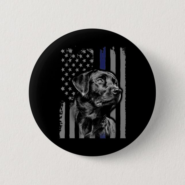 Dog Lover | Black Labrador American Flag Thin Line Button (Front)