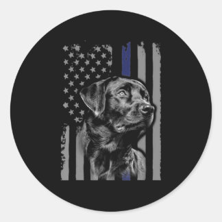 Dog Lover | Black Labrador American Flag Thin Line Classic Round Sticker