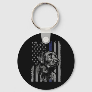 Dog Lover Black Labrador American Flag Thin Line Keychain