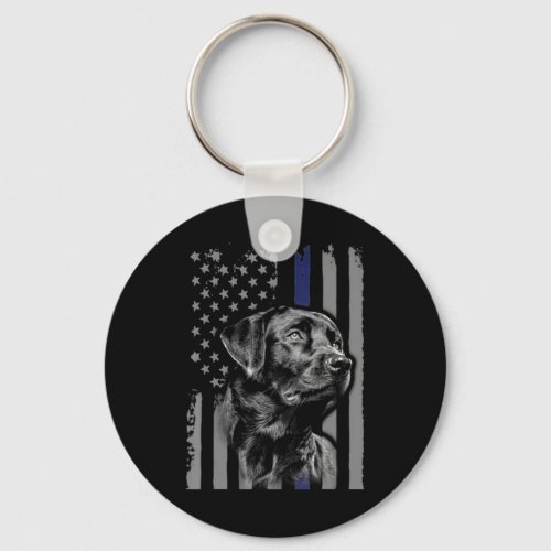 Dog Lover  Black Labrador American Flag Thin Line Keychain
