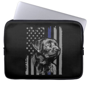 Dog Lover   Black Labrador American Flag Thin Line Laptop Sleeve