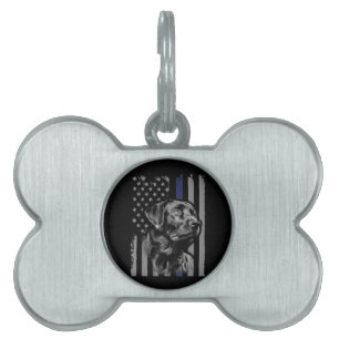 Dog Lover   Black Labrador American Flag Thin Line Pet ID Tag