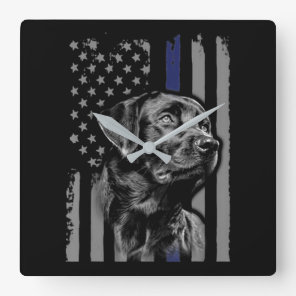 Dog Lover | Black Labrador American Flag Thin Line Square Wall Clock