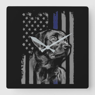Dog Lover | Black Labrador American Flag Thin Line Square Wall Clock