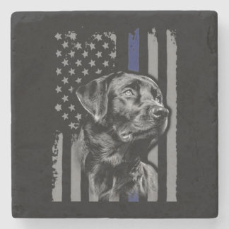 Dog Lover | Black Labrador American Flag Thin Line Stone Coaster