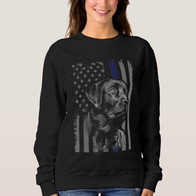 Dog Lover | Black Labrador American Flag Thin Line Sweatshirt (Front)