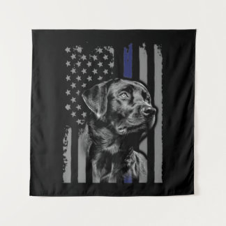 Dog Lover | Black Labrador American Flag Thin Line Tapestry