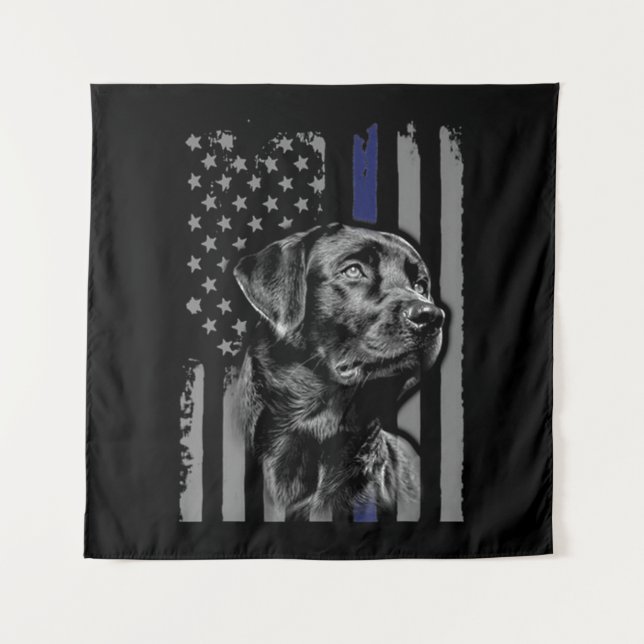 Dog Lover | Black Labrador American Flag Thin Line Tapestry (Front)