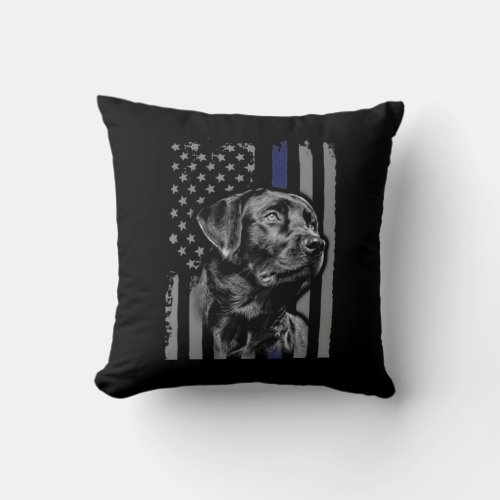 Dog Lover  Black Labrador American Flag Thin Line Throw Pillow